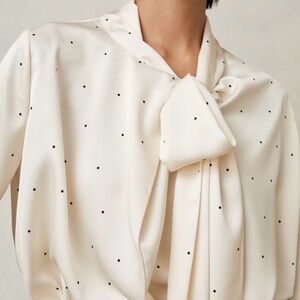 REISS- Cream Rina Polka Dot Tie Neck Blouse